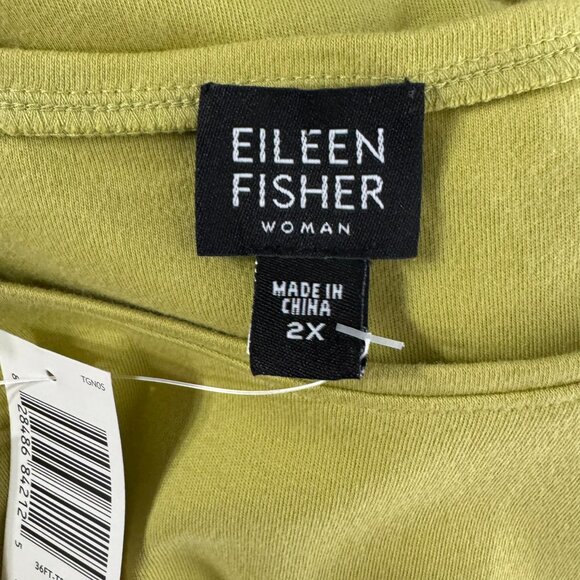 Eileen Fisher T-Shirt 2X Short Sleeve Yellow Green Cotton Solid NWT TP-3396 - Picture 7 of 9